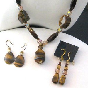 Fashion Tiger eye bead Necklace & 2 pr Earrings
